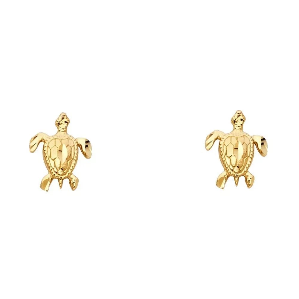 NEW 14K YELLOW GOLD SMALL TURTLE POST EARRINGS (1 of 2)