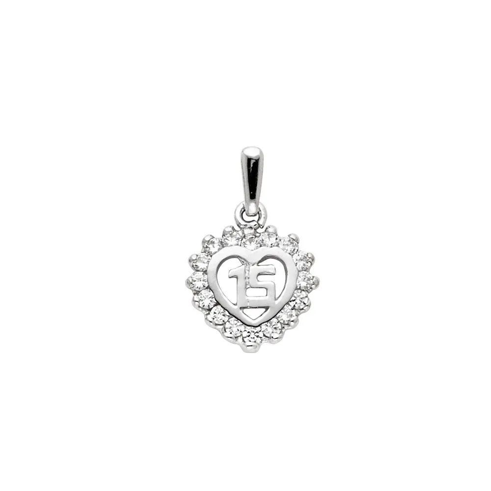 NEW 14K WHITE GOLD 15 YEARS HEART PENDANT: NEW 14K WHITE GOLD 15 YEARS HEART PENDANT 15 YEARS HEART PENDANT NEW 14K WHITE GOLD Height : 10 mm Width : 10 mm Apx. WEIGHT : 1.3g