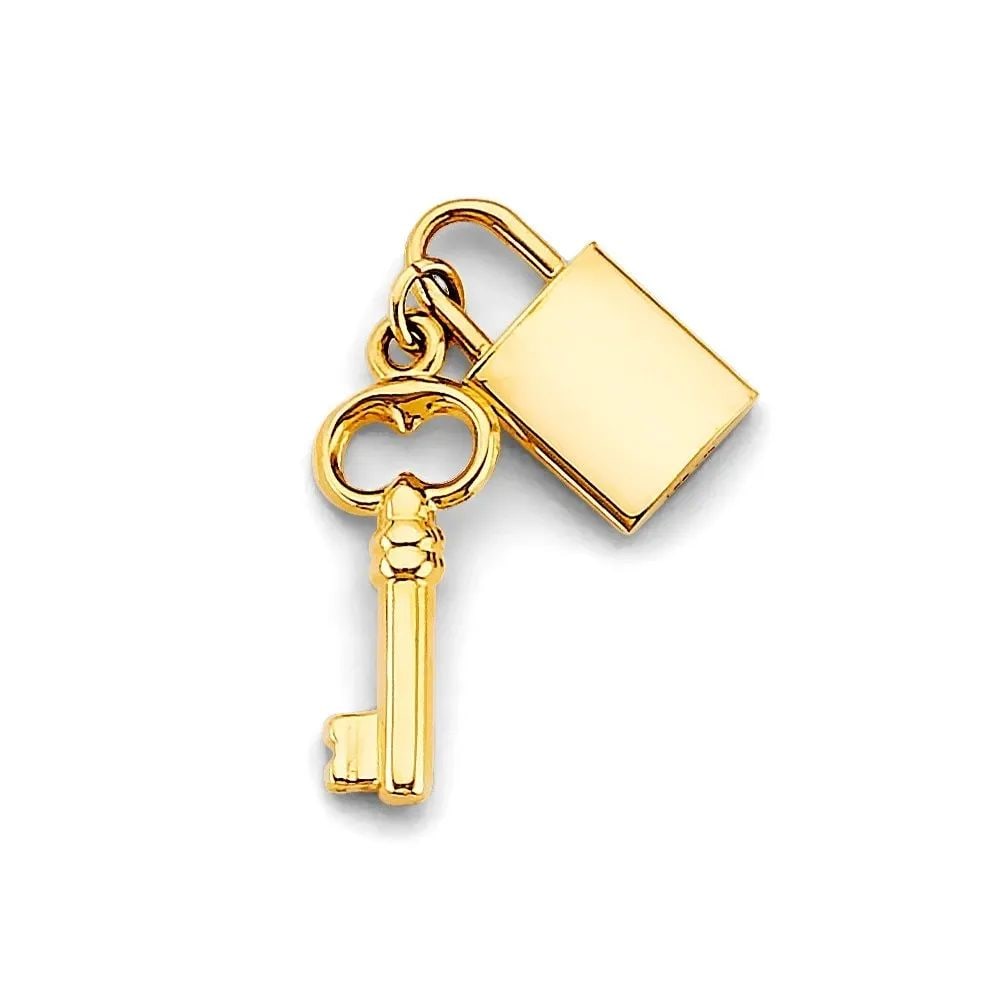 NEW 14K YELLOW GOLD LOCK & KEY PENDANT (1 of 2)
