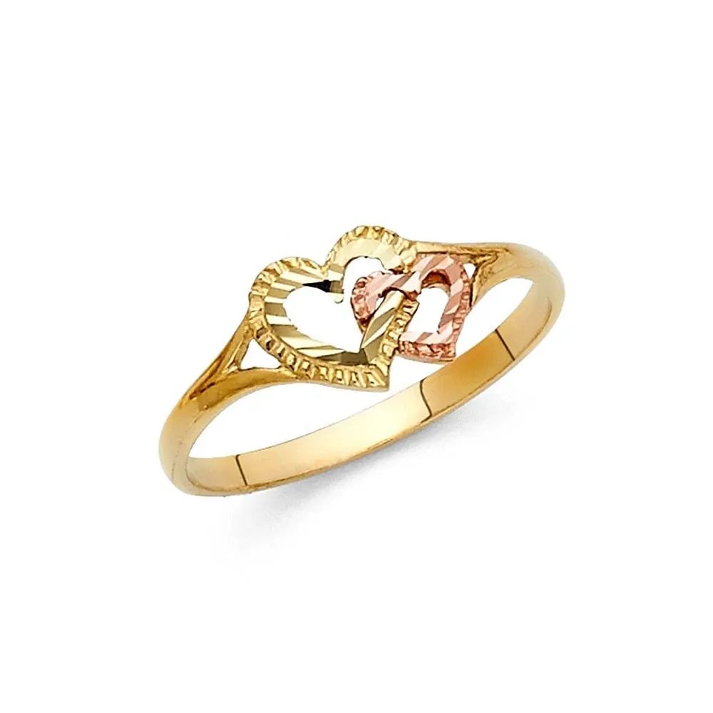 NEW 14K TWO TONE GOLD FANCY HEART RING - SIZE 7 (1 of 2)