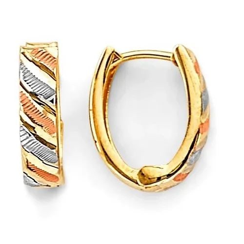 NEW 14K TRI COLOR GOLD HUGGIES EARRINGS: NEW 14K TRI COLOR GOLD HUGGIES EARRINGS HUGGIES EARRINGS NEW 14K TRI COLOR GOLD Height : 12 mm Width : 10 mm Weight : 1g
