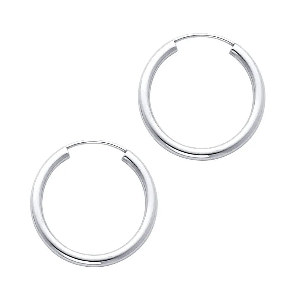 NEW 14K WHITE GOLD 2MM ROUND TUBE POLISHED ENDLESS HOOP EARRINGS (20MM): NEW 14K WHITE GOLD 2MM ROUND TUBE POLISHED ENDLESS HOOP EARRINGS (20MM) 2MM ROUND TUBE POLISHED ENDLESS HOOP EARRINGS (20MM) NEW 14K WHITE GOLD Height : 20 mm Width : 20 mm Weight : 0.8g