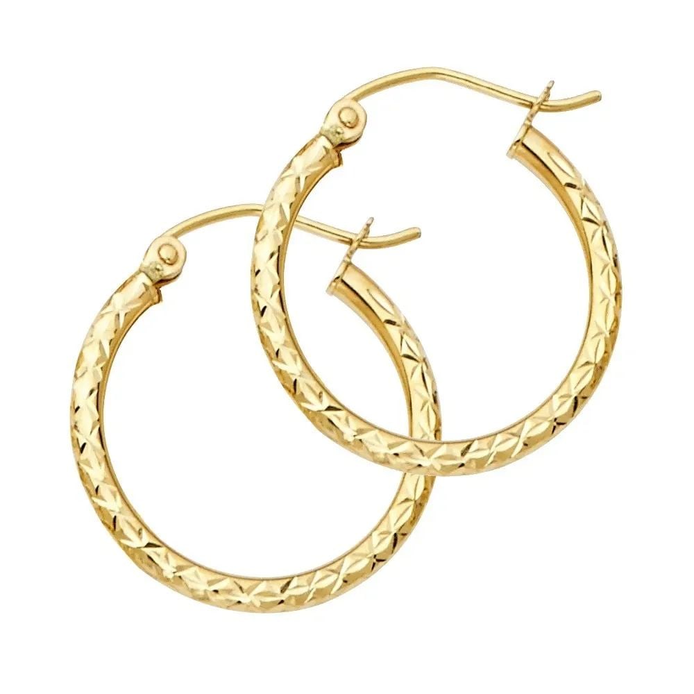 NEW 14K YELLOW GOLD SILK DC 1.5MM ROUND TUBE HOOP EARRINGS (20MM): NEW 14K YELLOW GOLD SILK DC 1.5MM ROUND TUBE HOOP EARRINGS (20MM) SILK DC 1.5MM ROUND TUBE HOOP EARRINGS (20MM) NEW 14K YELLOW GOLD HEIGHT - 20 mm WIDTH - 20 mm Apx WEIGHT - 0.8 g