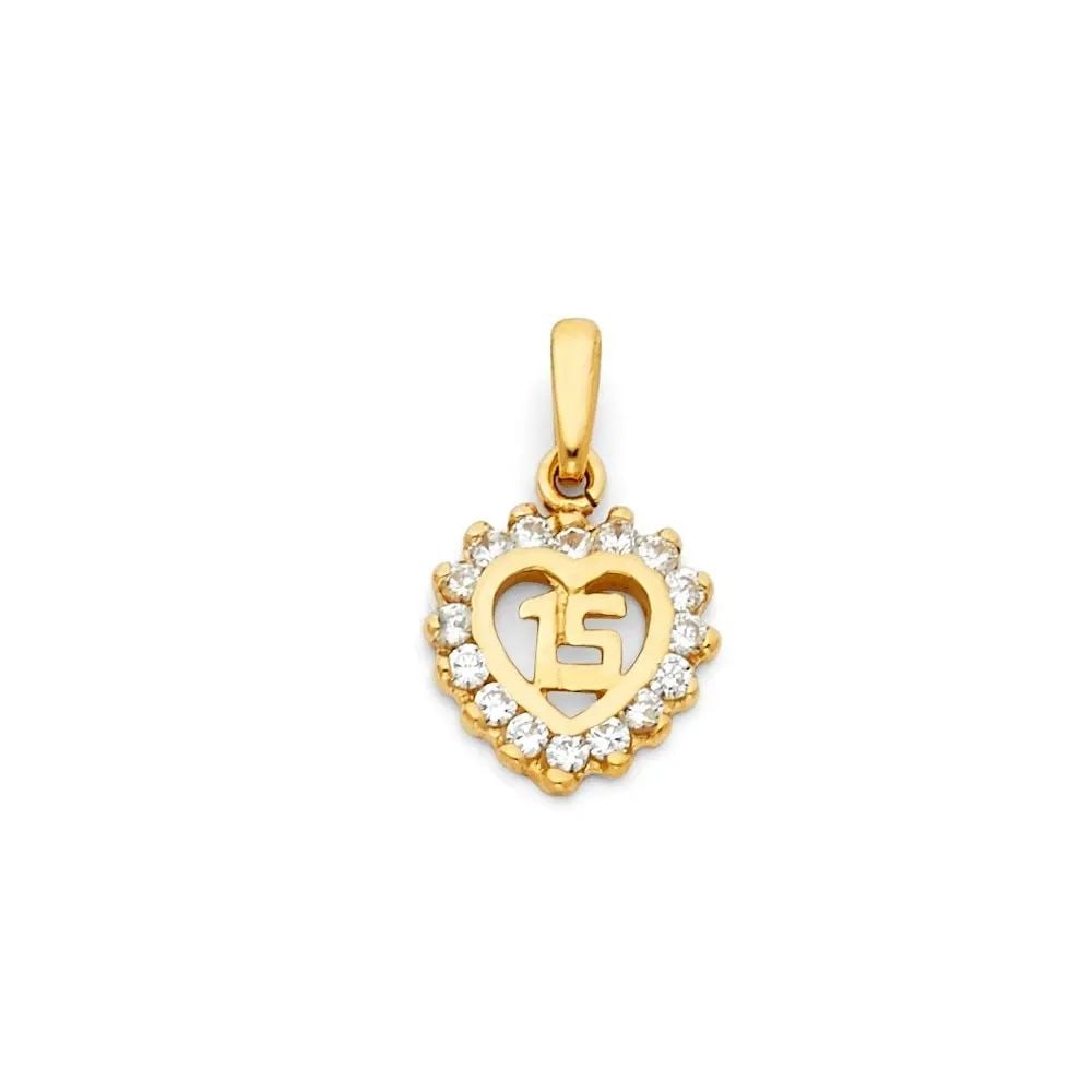 NEW 14K YELLOW GOLD 15 YEARS HEART PENDANT: NEW 14K YELLOW GOLD 15 YEARS HEART PENDANT 15 YEARS HEART PENDANT NEW 14K YELLOW GOLD Height : 10 mm Width : 10 mm Apx. WEIGHT : 1.3g