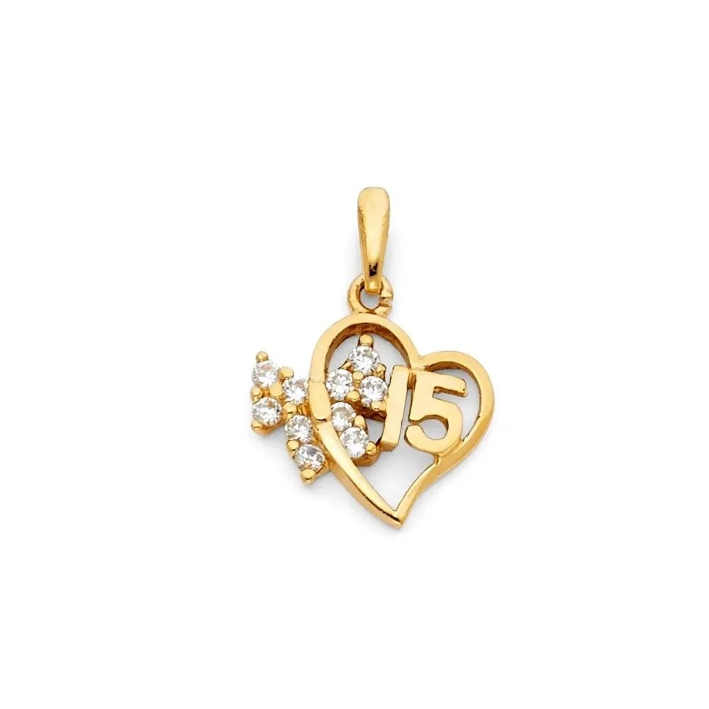 NEW 14K YELLOW GOLD 15 YEARS HEART PENDANT (1 of 2)