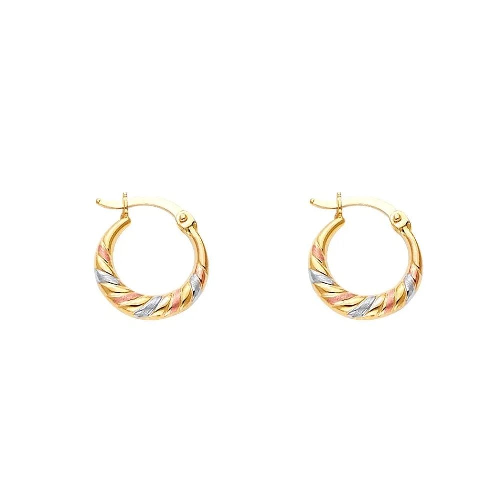 NEW 14K TRI COLOR GOLD DOUBLE FACE DIAGONAL DESIGN HOLLOW EARRINGS (1 of 2)