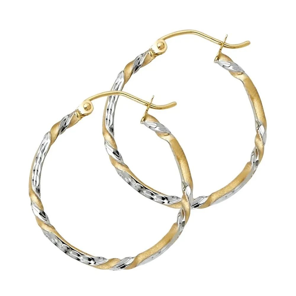 NEW 14K TWO TONE GOLD CURLED HOOP EARRINGS: NEW 14K TWO TONE GOLD CURLED HOOP EARRINGS CURLED HOOP EARRINGS NEW 14K TWO TONE GOLD Height : 20 mm Width : 20 mm Weight : 1g