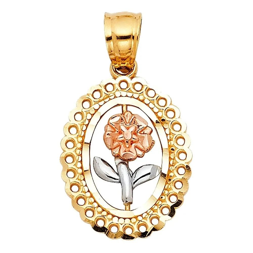 NEW 14K TRI COLOR GOLD ROSE PENDANT (1 of 2)