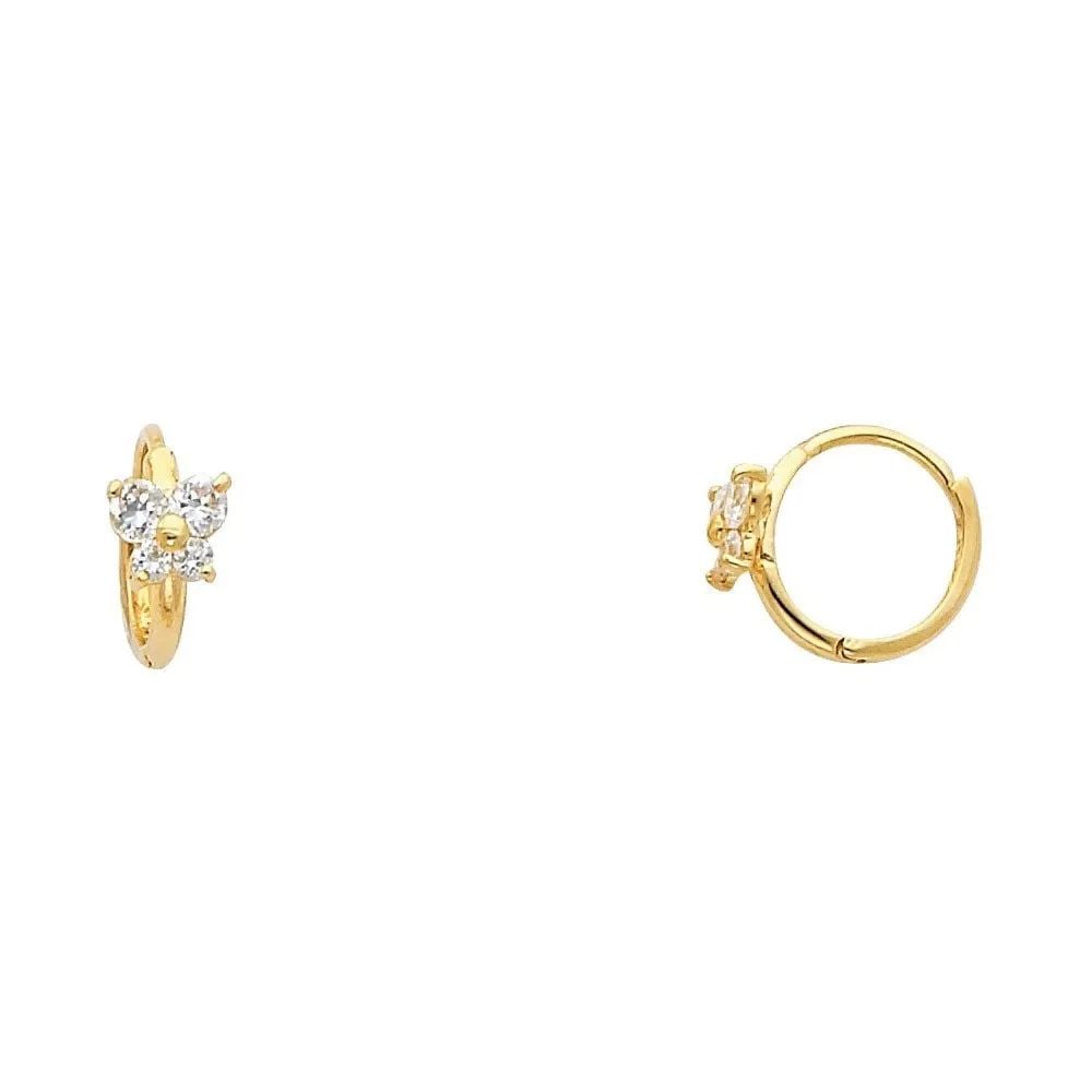 NEW 14K YELLOW GOLD FLOWER HUGGIES EARRINGS (1 of 2)