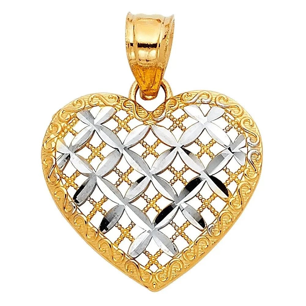 NEW 14K TWO TONE GOLD HEART PENDANT: NEW 14K TWO TONE GOLD HEART PENDANT (PT429) HEART PENDANT (PT429) NEW 14K TWO TONE GOLD Height : 17 mm Width : 18 mm Apx. WEIGHT : 1.1g