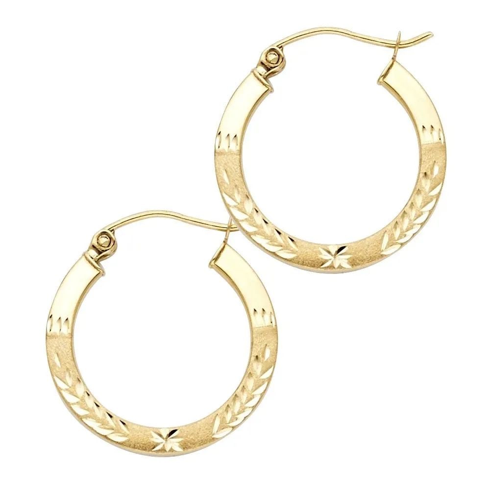 NEW 14K YELLOW GOLD BUDDED DC SQUARE TUBE HOOP EARRINGS (20MM) (1 of 2)