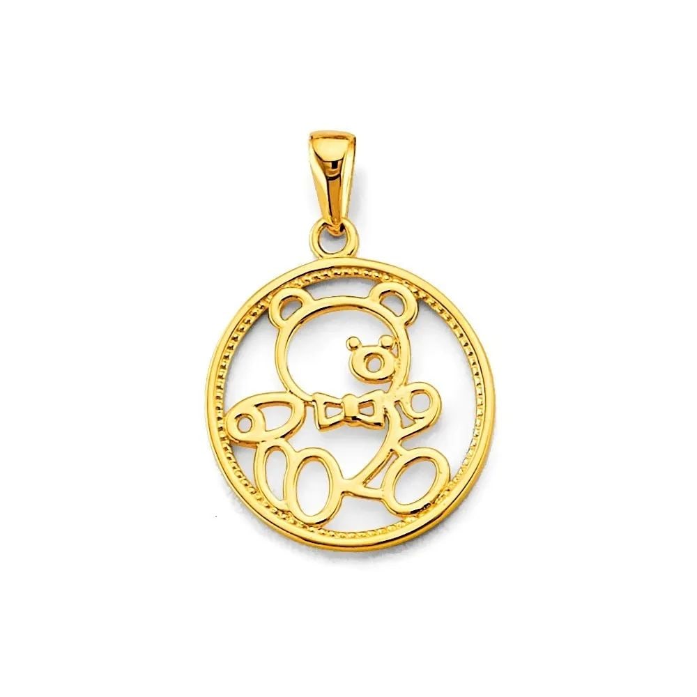 NEW 14K YELLOW GOLD ROUND OPEN TEDDY BEAR PENDANT (1 of 2)