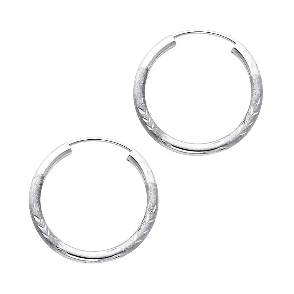 NEW 14K WHITE GOLD 2MM BUDDED DC ENDLESS HOOP EARRINGS (20MM) (1 of 2)