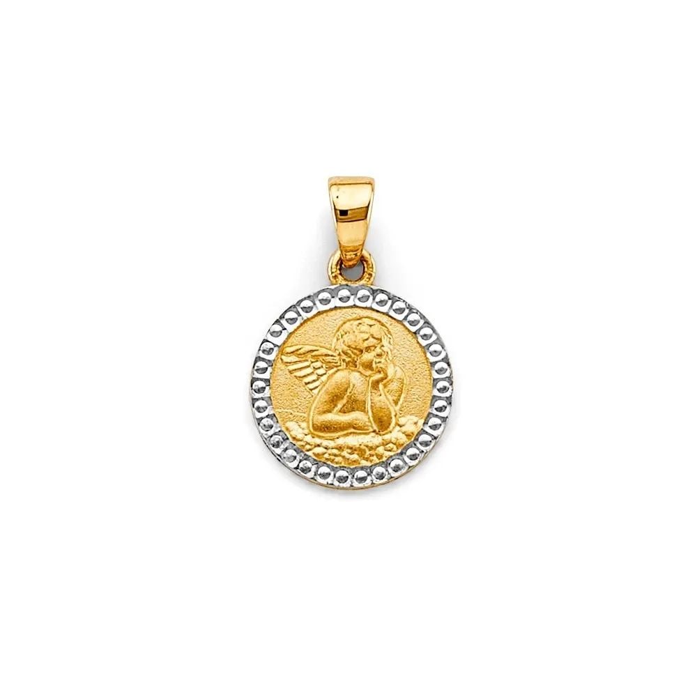 NEW 14K TWO TONE GOLD ROUND ANGEL PENDANT (1 of 2)