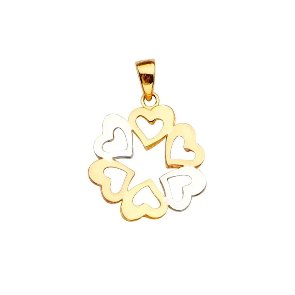 NEW 14K TRI COLOR GOLD 6HEARTS PENDANT: NEW 14K TRI COLOR GOLD 6HEARTS PENDANT 6HEARTS PENDANT NEW 14K TRI COLOR GOLD Height : 23 mm Width : 17 mm Apx. WEIGHT : 1.3g