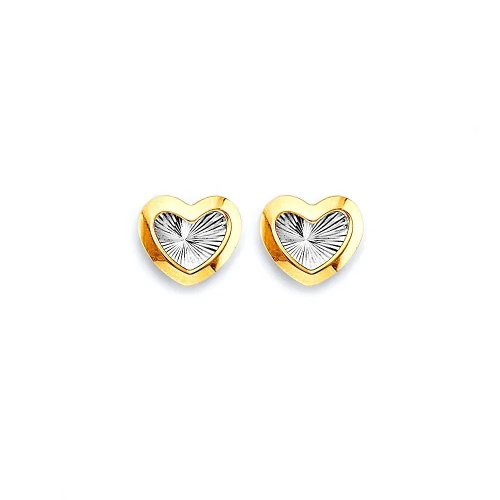 NEW 14K TWO TONE GOLD DC HEART PUSH BACK EARRINGS (1 of 2)