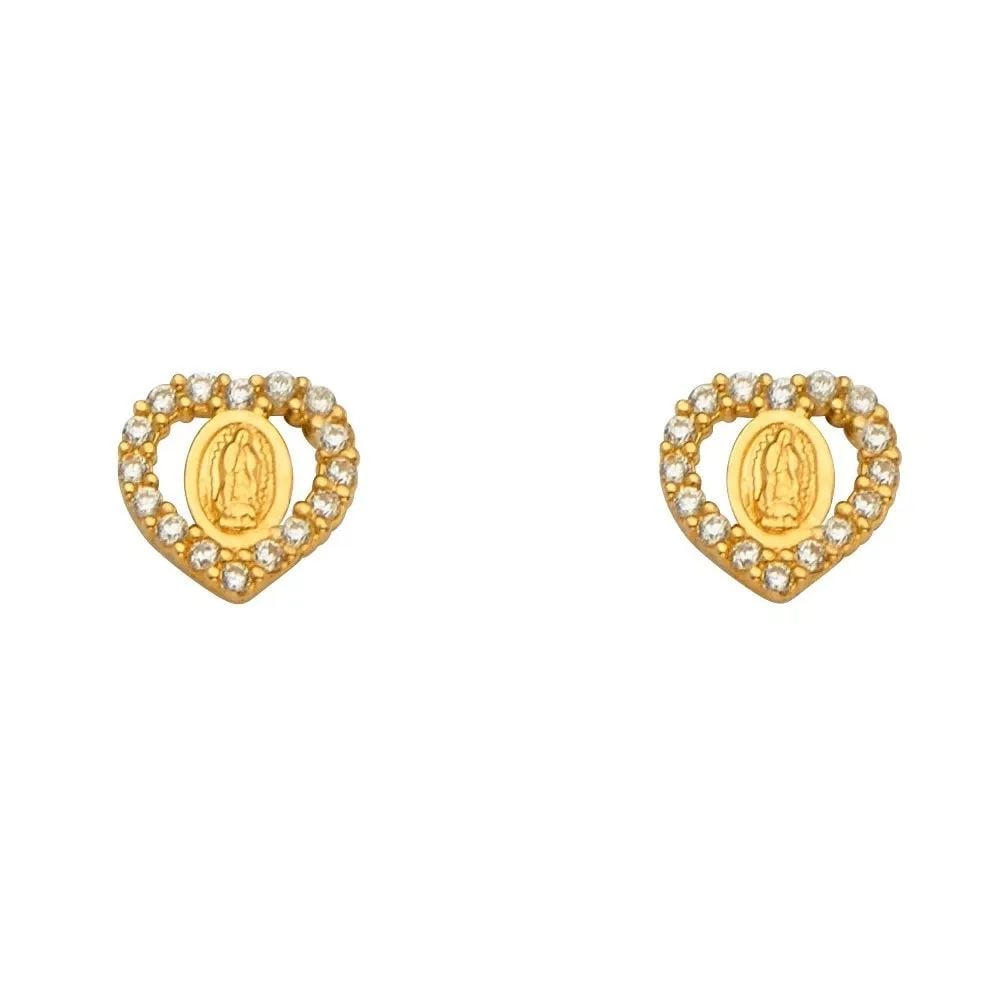 NEW 14K YELLOW GOLD HEART GUADLUPE EARRINGS WITH SILICONE BACK (1 of 2)