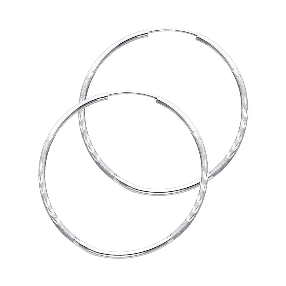 NEW 14K WHITE GOLD 1.5MM BUDDED DC ENDLESS HOOP EARRINGS (28MM): NEW 14K WHITE GOLD 1.5MM BUDDED DC ENDLESS HOOP EARRINGS (28MM) 1.5MM BUDDED DC ENDLESS HOOP EARRINGS (28MM) NEW 14K WHITE GOLD Height : 30 mm Width : 30 mm Weight : 1g