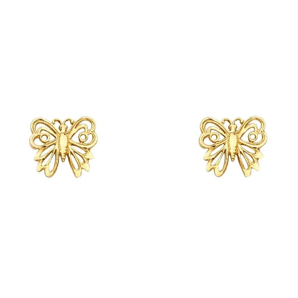 NEW 14K YELLOW GOLD SMALL BUTTERFLY POST EARRINGS: NEW 14K YELLOW GOLD SMALL BUTTERFLY POST EARRINGS SMALL BUTTERFLY POST EARRINGS NEW 14K YELLOW GOLD HEIGHT - 8 mm WIDTH - 9 mm Apx WEIGHT - 0.8 g