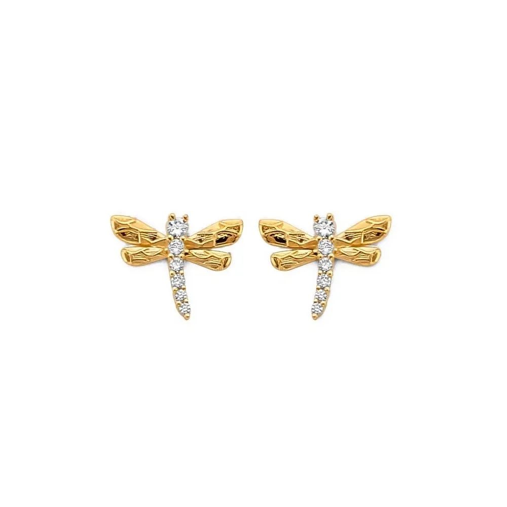 NEW 14K YELLOW GOLD DRAGONFLY PUSH BACK EARRINGS (1 of 2)