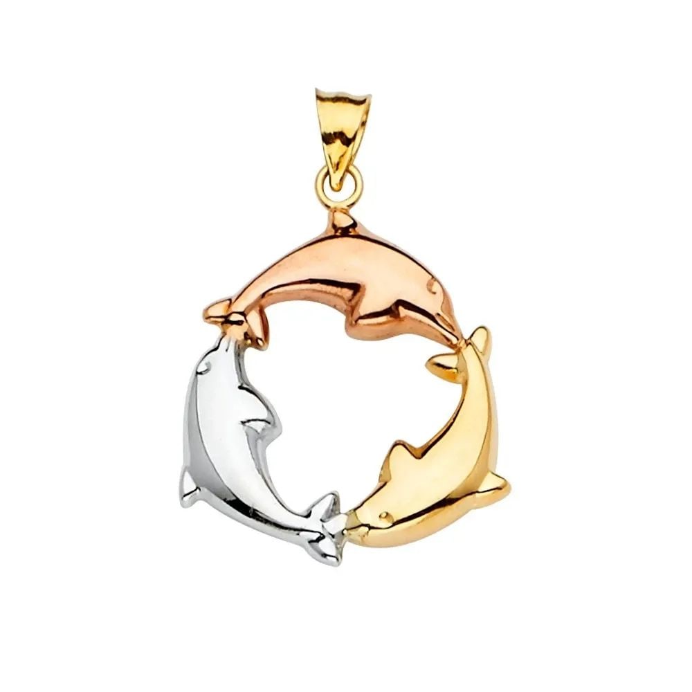 NEW 14K TRI COLOR GOLD DOLPHIN PENDANT: NEW 14K TRI COLOR GOLD DOLPHIN PENDANT DOLPHIN PENDANT NEW 14K TRI COLOR GOLD Height : 24 mm Width : 24 mm Apx. WEIGHT : 1.3g