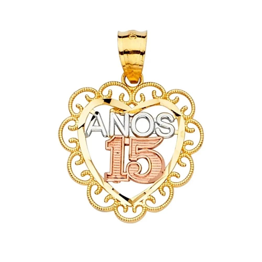 NEW 14K TRI COLOR GOLD 15 YEARS PENDANT (1 of 2)
