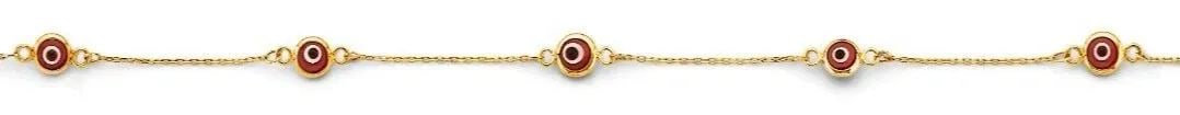 NEW 14K YELLOW GOLD RED EVIL EYE BRACELET (1 of 2)