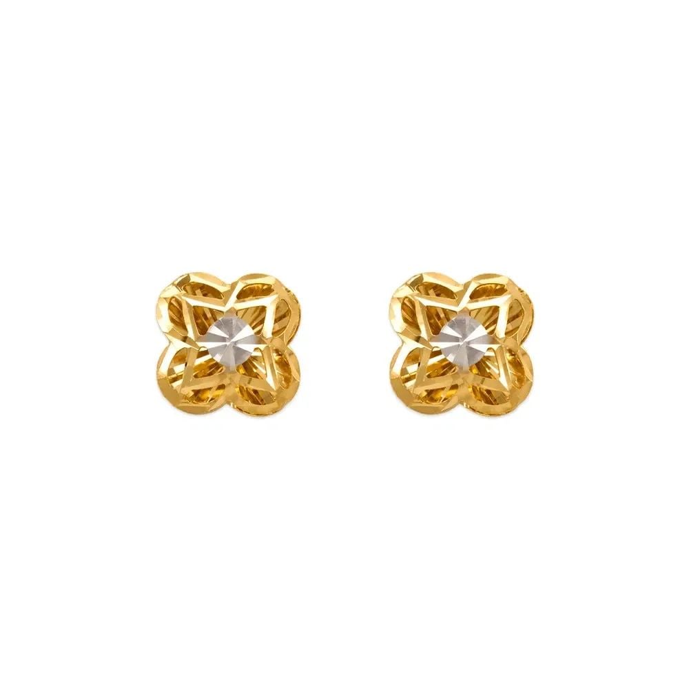 NEW 14K TWO TONE GOLD DIAMOND CUT FLOWER STUD EARRINGS (1 of 2)