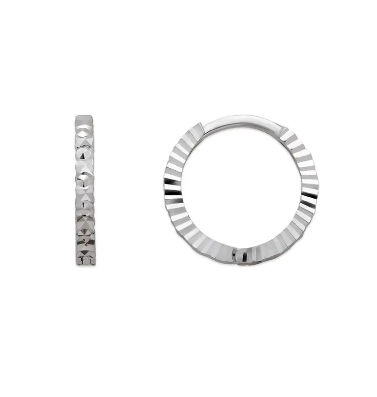 NEW 14K WHITE GOLD 12MM DIAMOND CUT HUGGIE EARRINGS (1 of 2)