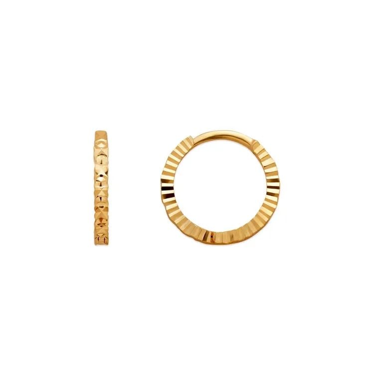 NEW 14K YELLOW GOLD 12MM DIAMOND CUT HUGGIE EARRINGS (1 of 2)