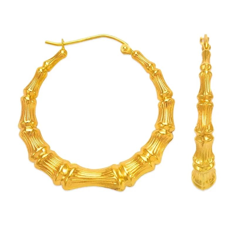 NEW 14K YELLOW GOLD BAMBOO HOOP EARRINGS: NEW 14K YELLOW GOLD BAMBOO HOOP EARRINGS BAMBOO HOOP EARRINGS NEW 14K YELLOW GOLD Width: Approx. 3.5mm Apx WEIGHT: 1.1g