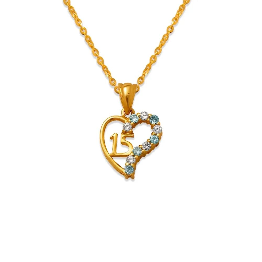 NEW 14K YELLOW GOLD 15 ANOS HEART BLUE PENDANT: NEW 14K YELLOW GOLD 15 ANOS HEART BLUE PENDANT 15 ANOS HEART BLUE PENDANT NEW 14K YELLOW GOLD Apx. WIDTH: 11x12mm Apx WEIGHT: 1.1g