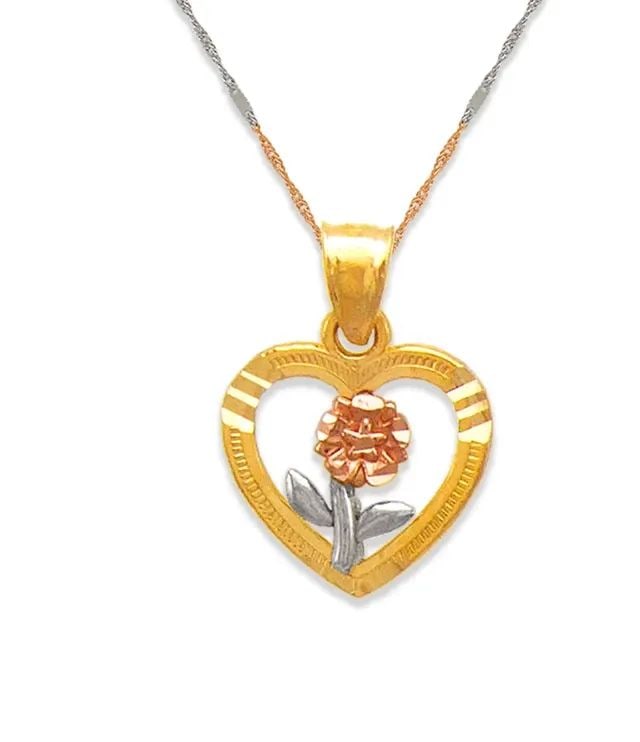 NEW 14K TRICOLOR GOLD ROSE HEART PENDANT: NEW 14K TRICOLOR GOLD ROSE HEART PENDANT ROSE HEART PENDANT NEW 14K TRICOLOR GOLD Apx. WIDTH: 14x13mm Apx WEIGHT: 1.1g