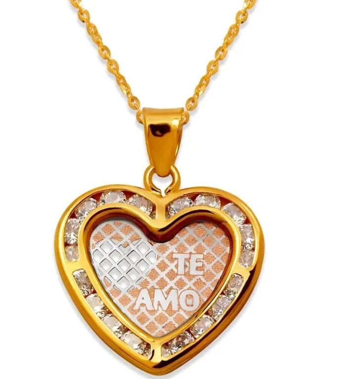 NEW 14K TRICOLOR GOLD TE AMO HEART PENDANT: NEW 14K TRICOLOR GOLD TE AMO HEART PENDANT TE AMO HEART PENDANT NEW 14K TRICOLOR GOLD Apx. WIDTH: 17x16mm Apx WEIGHT: 1.1g