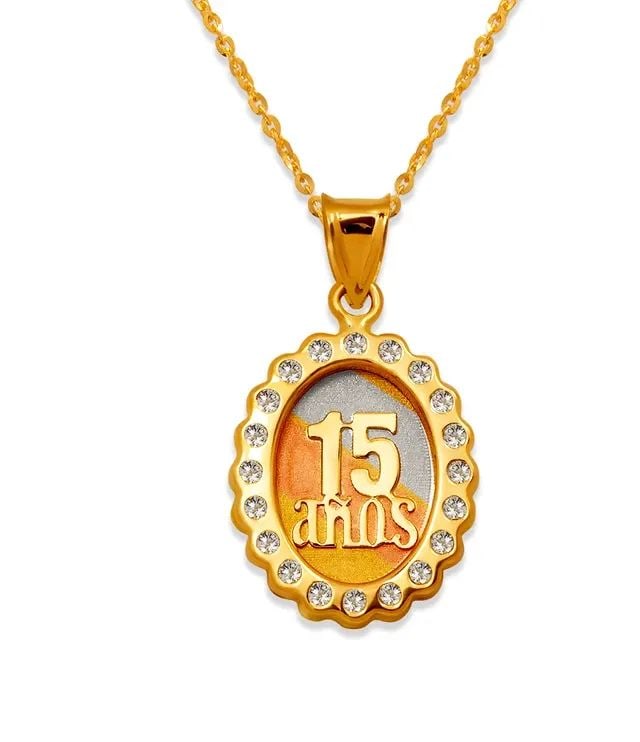 NEW 14K TRICOLOR GOLD MINI 15 ANOS PENDANT (1 of 2)