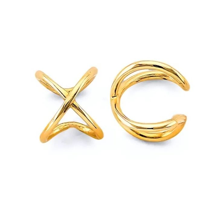 NEW 14K YELLOW GOLD X EARRINGS CUFF (SINGLE PIECE) (1 of 2)