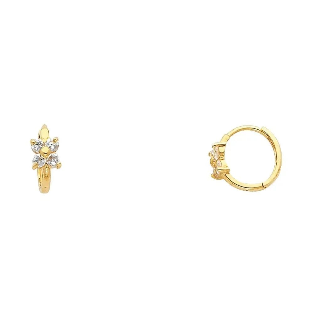 NEW 14K YELLOW GOLD FLOWER HUGGIES EARRINGS: NEW 14K YELLOW GOLD FLOWER HUGGIES EARRINGS FLOWER HUGGIES EARRINGS NEW 14K YELLOW GOLD HEIGHT - 10 mm WIDTH - 10 mm Apx WEIGHT - 0.8 g