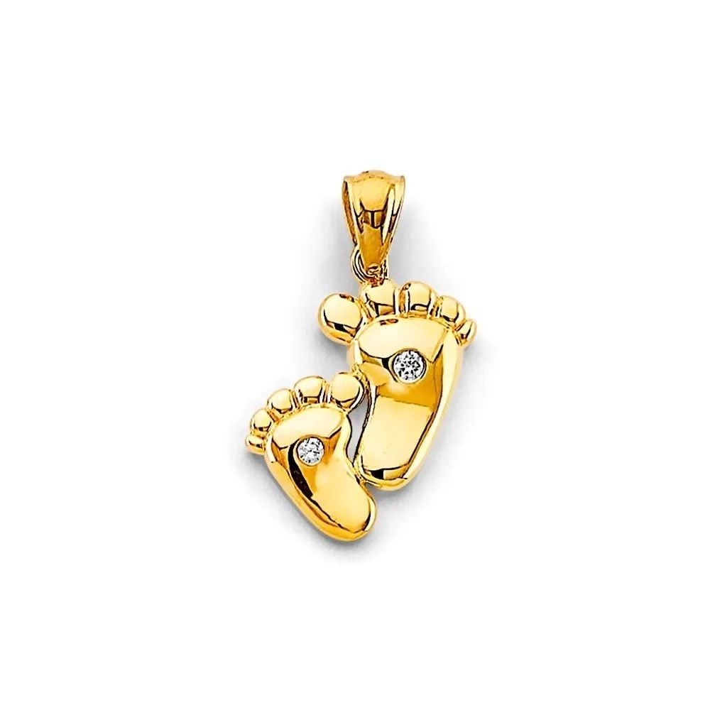 NEW 14K YELLOW GOLD FOOTPRINTS PENDANT: NEW 14K YELLOW GOLD FOOTPRINTS PENDANT FOOTPRINTS PENDANT NEW 14K YELLOW GOLD Height : 20 mm Width : 13 mm Apx. WEIGHT : 1.3g