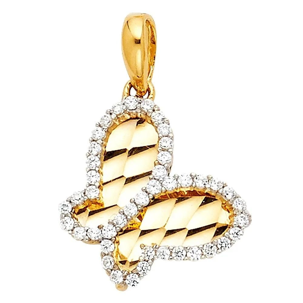 NEW 14K TWO TONE GOLD BUTTERFLY PENDANT: NEW 14K TWO TONE GOLD BUTTERFLY PENDANT BUTTERFLY PENDANT NEW 14K TWO TONE GOLD Height : 13 mm Width : 12 mm Apx. WEIGHT : 1.3g