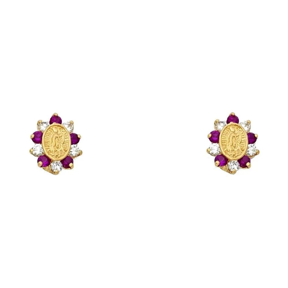NEW 14K YELLOW GOLD RED GUADLUPE STUD EARRINGS (1 of 2)