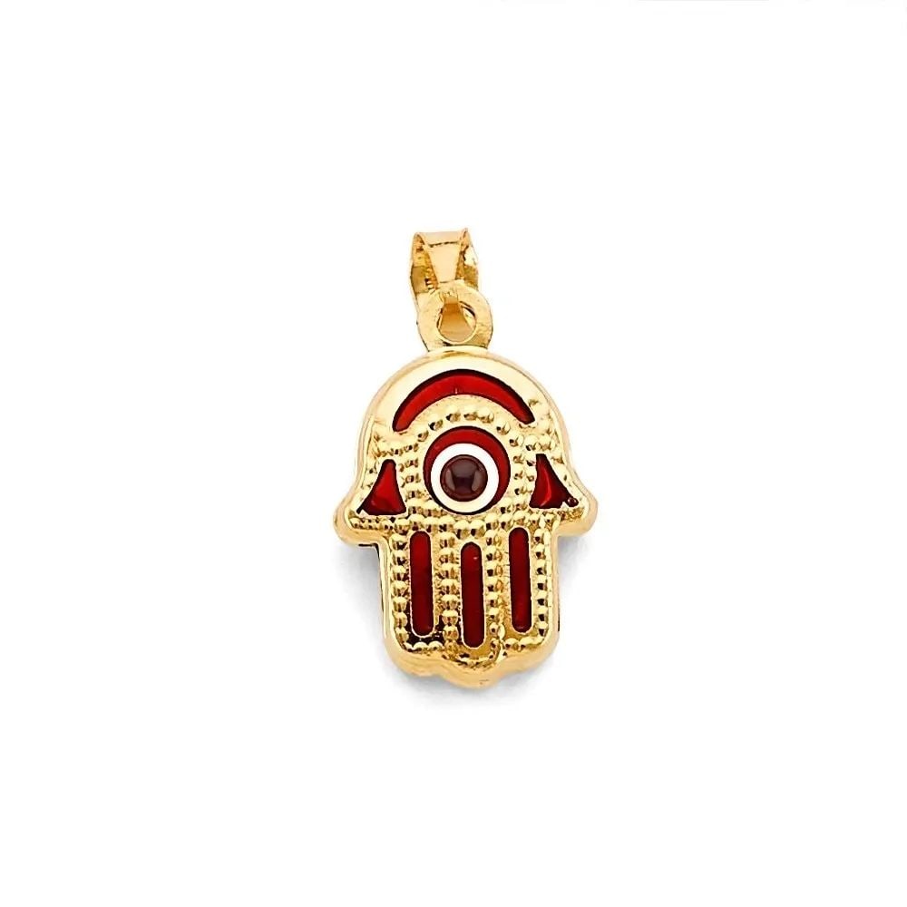 NEW 14K YELLOW GOLD EVIL EYE HAMSA PENDANT (1 of 2)