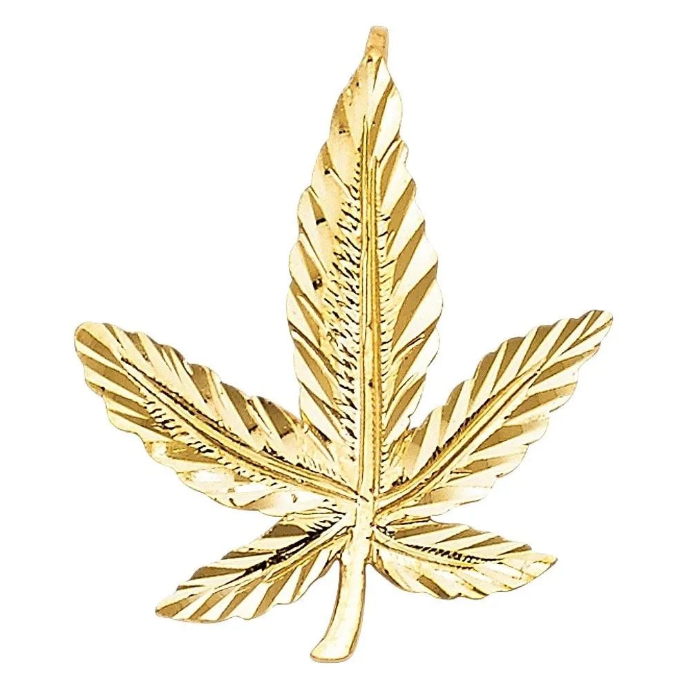 NEW 14K YELLOW GOLD MARIJUANA LEAF PENDANT (1 of 2)