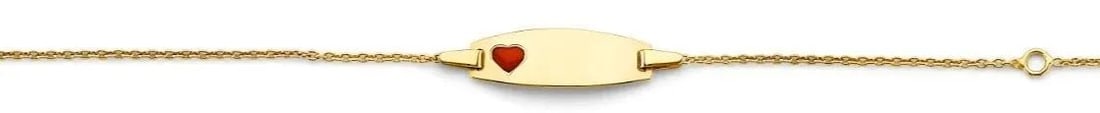 NEW 14K YELLOW GOLD RED HEART BABY ID BRACELET: NEW 14K YELLOW GOLD HEART BABY ID BRACELET HEART BABY ID BRACELET NEW 14K YELLOW GOLD LENGTH - 5+1in Apx WEIGHT - 1.3g