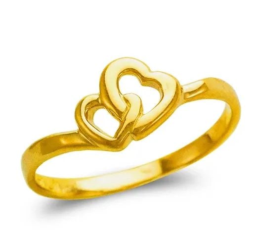 NEW 14K YELLOW GOLD LADIES DOUBLE HEART DESIGN RING (1 of 2)