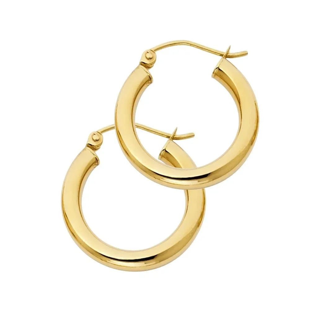 NEW 14K YELLOW GOLD 3MM PLAIN HOOP EARRINGS: NEW 14K YELLOW GOLD 3MM PLAIN HOOP EARRINGS 3MM PLAIN HOOP EARRINGS NEW 14K YELLOW GOLD HEIGHT - 20 mm WIDTH - 20 mm Apx WEIGHT - 1.3 g