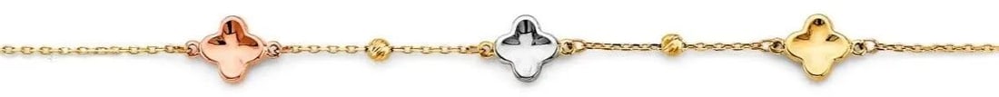 NEW 14K TRI COLOR GOLD FLOWER BABY BRACELET: NEW 14K TRI COLOR GOLD FLOWER BABY BRACELET FLOWER BABY BRACELET NEW 14K TRI COLOR GOLD LENGTH - 5+1in Apx WEIGHT - 1.3g
