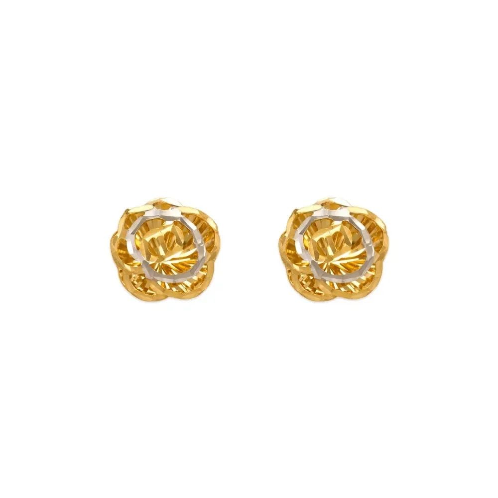 NEW 14K TWO TONE GOLD DIAMOND CUT FLOWER STUD EARRINGS (1 of 2)