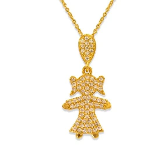 NEW 14K YELLOW GOLD FANCY GIRL PENDANT: NEW 14K YELLOW GOLD FANCY GIRL PENDANT FANCY GIRL PENDANT NEW 14K YELLOW GOLD Apx. WIDTH: 12x25mm Apx WEIGHT: 1.3g