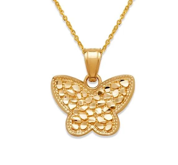 NEW 14K YELLOW GOLD BUTTERFLY NUGGET PENDANT: NEW 14K YELLOW GOLD BUTTERFLY NUGGET PENDANT BUTTERFLY NUGGET PENDANT NEW 14K YELLOW GOLD Apx. WIDTH: 16x11mm Apx WEIGHT: 1.3g