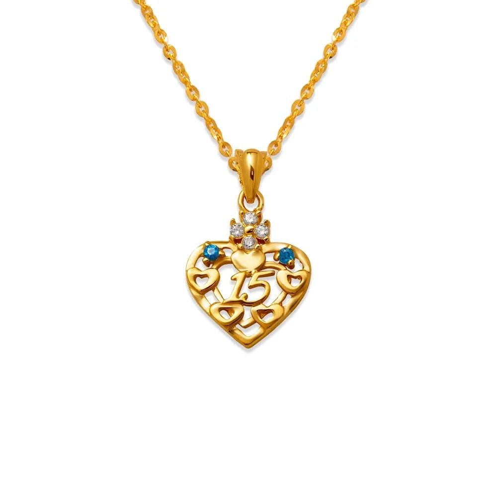 NEW 14K YELLOW GOLD 15 ANOS HEART BLUE PENDANT: NEW 14K YELLOW GOLD 15 ANOS HEART BLUE PENDANT 15 ANOS HEART BLUE PENDANT NEW 14K YELLOW GOLD Apx. WIDTH: 13x15mm Apx WEIGHT: 1.3g